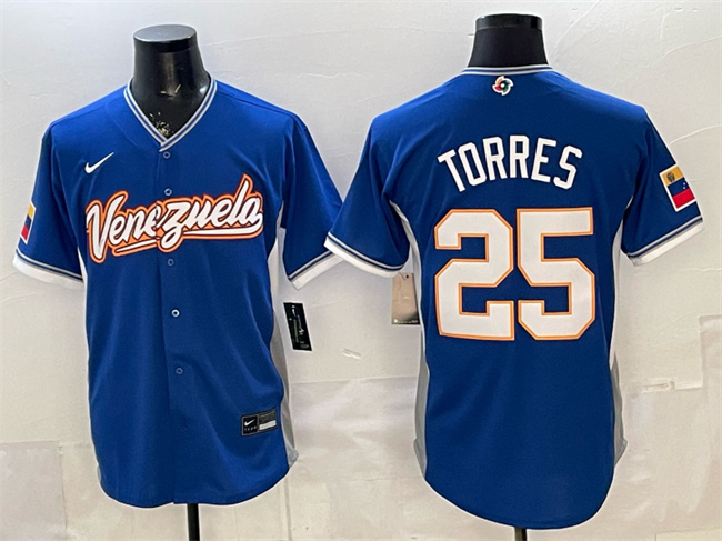 Men's Venezuela Baseball #25 Gleyber Torres Royal 2026 World Baseball Classic Road Stadium Stitched Jersey